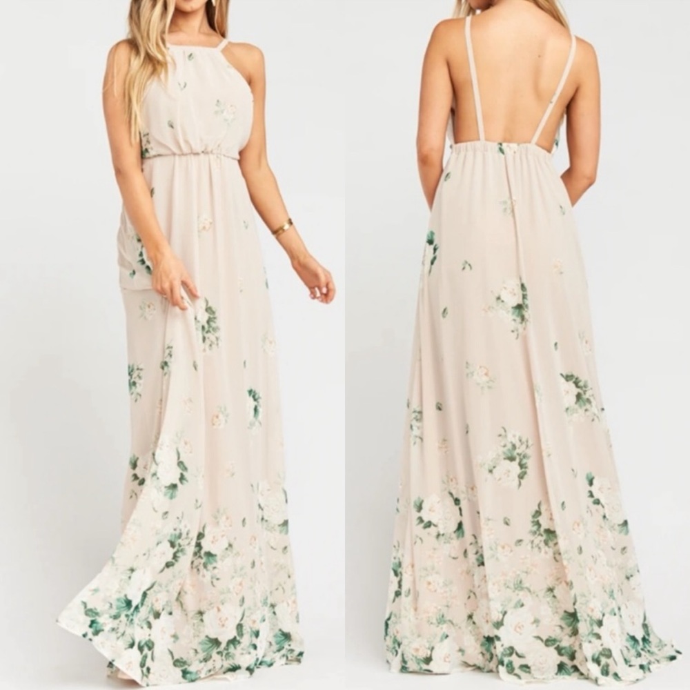 NWT‎ Show Me Your Mumu Amanda Maxi Dress Floral Bouquet Toss Cream Tan XXS